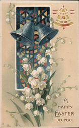 Flowers and Bells with Stained Glass Window Easter Postcard Postcard Postcard