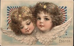 Two Cherubs: A Happy Easter With Angels Postcard Postcard Postcard