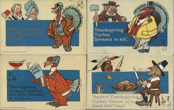 Set of 4: Thanksgiving Humor Series 352 Turkeys William Wallace Denslow Postcard Postcard Postcard