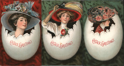 Set of 3: Women in Eggs Postcard