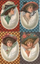 Set of 4: Women in Eggs Postcard