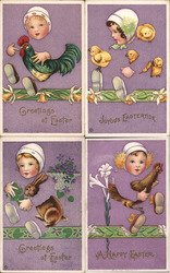 Set of 4: Fade-Away Easter Children with Animals Postcard