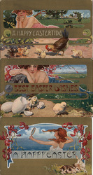 Set of 3: Art Nouveau Women Easter Greetings Postcard