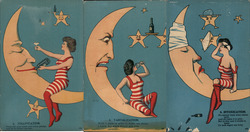 Set of 3: Woman Drinking on the Moon Postcard Postcard Postcard