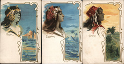 Set of 3: Art Nouveau Women Persian, Egyptian, Tatarei Postcard Postcard Postcard