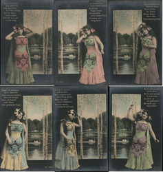 Set of 6: German Women, Birch Trees, Art Nouveau Postcard Postcard Postcard