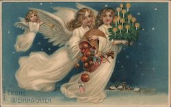 Three child angels with stars and snow Postcard