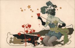 Art Nouveau Woman Poking Foil Through Heart Postcard