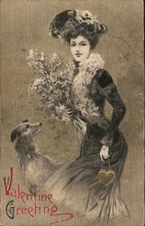 Valentine Greeting - Fancy Dress, Bouquet, and Hound Postcard