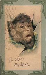 To Greet My Love - Monkey Postcard