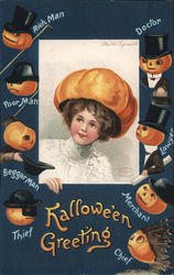 Halloween Greetings - A Woman with a Pumpkin Hat Ellen Clapsaddle Postcard Postcard Postcard