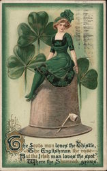 Woman in Shamrock Dress, with Shamrocks and Poem Postcard