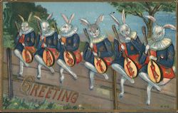 Easter Greeting - Bunnies with Instruments With Bunnies Postcard Postcard Postcard