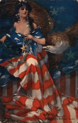 America - Woman with Flag Dress and Eagle Postcard