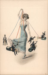 Woman with Men on Strings Superior Women / Tiny Men F. Kuderny Postcard Postcard Postcard