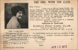 The Girl With the Club: Eureka Post Card Club Postcard