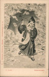 Child With Umbrella & Raining Postcards:Postkartenregen Children Postcard Postcard Postcard