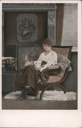 Woman Reading By A Fire Women Postcard Postcard Postcard