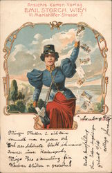 Woman Postal Delivery Person Delivering Postcards Germany Post Card Clubs, Collecting, Deltiology Postcard Postcard Postcard