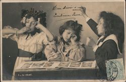 Children Looking at Photos or Postcards Postcard