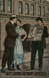 You Are Taking Too Many Liberties: Couple Buying Postcards Postcard