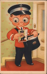 Postman with Post Card and Mail Bag Googley Eyes Postal Postcard Postcard Postcard