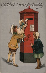 A post card for Daddy-child being lifted to deposit mail Postcard