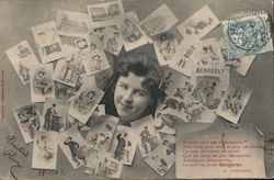 Girl Surrounded by Postcards Postcard