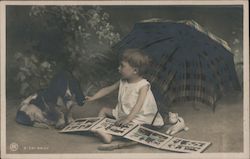 Child Looking at Picture Book with Dog Children Postcard Postcard Postcard