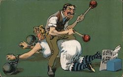 Man Playing "Drums" On Woman's Behind Ball and Chain Comic Postcard Postcard Postcard