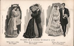 Phases in a Young Woman's Life Marriage & Wedding Postcard Postcard Postcard