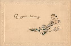 Congratulations Cherub sitting in woman's shoe with flowers Postcard