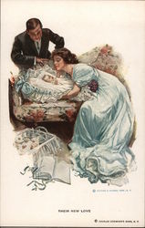 A Woman and Man Looking Longingly at a Baby Harrison Fisher Postcard Postcard Postcard