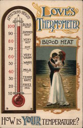 Love's Thermometer - Couple Kissing, Thermometer Couples Postcard Postcard Postcard