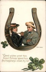 Good wishes greet thee, Good Fortune speed thee, And happiness crown thy lot. Postcard