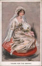 "Yours for the Asking" Woman in Wedding Gown Postcard