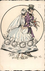 Drawing of Bride and Groom Marriage & Wedding Postcard Postcard Postcard