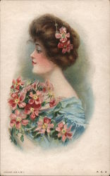 Woman Holding Pink Flowers Women Postcard Postcard Postcard