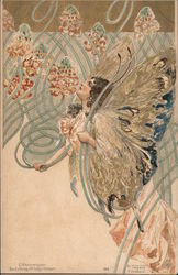 Art Nouveau Fairy with Flowers Postcard