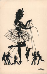 Woman Pulling Men on Strings Postcard