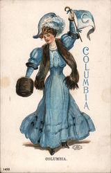 Columbia - Woman in Blue Dress with College Flag Postcard