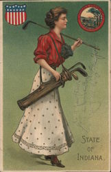 State of Indiana - Woman Golfer State Girls Postcard Postcard Postcard