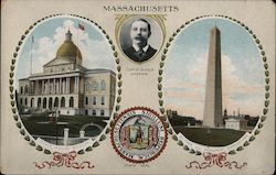 Massachusetts State House and Monument and State Seal Postcard