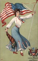 United States of America-Patriotic Woman holding a flag 4th of July Postcard Postcard Postcard