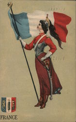 Woman in French Military Uniform Postcard