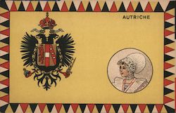 Austriche Crest and Woman in Costume Austria Flags Postcard Postcard Postcard