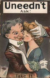 Man Kissing Woman: Uneedn't Aks! Postcard