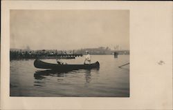 Man in Canoe, Dock - Stanford University? Postcard