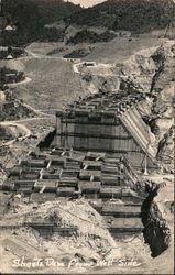 View of Dam Construction From West Side Shasta Lake, CA Postcard Postcard Postcard