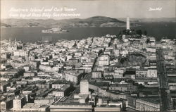 Alcatraz Island and Coit Tower from Top of Russ Bldg. San Francisco, CA Postcard Postcard Postcard